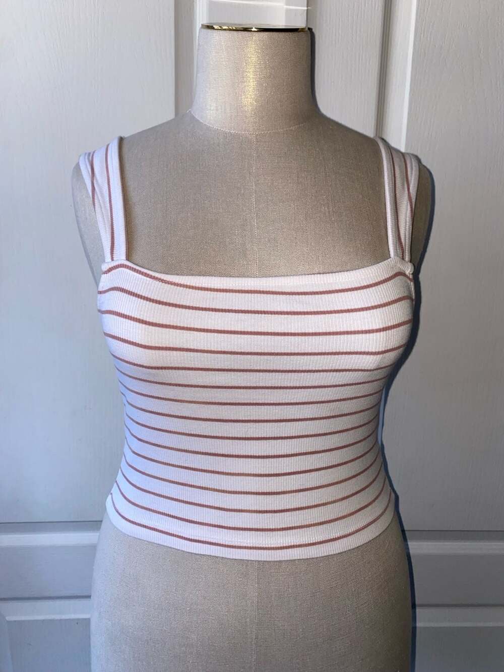 Forever 21 Ribbed Square-Neck Striped Crop Tank Top